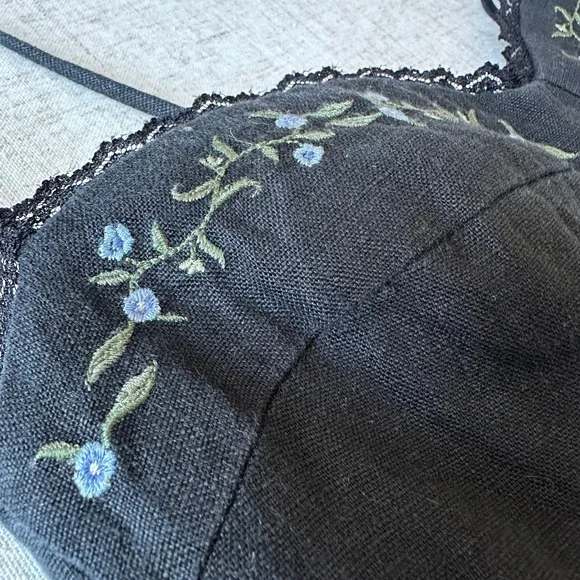 Reformation Kieryn Linen Midi Dress Black Floral Embroidered 4 NO BELT - Picture 4 of 10